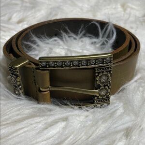Linea Pelle Brown Leather Belt with Ornate Buckle